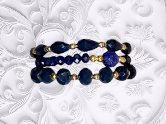 Handmade Navy Blue Agate Bracelet Set