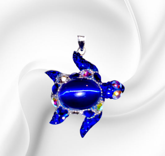 Handmade Silver Blue Sea Turtle Pendant