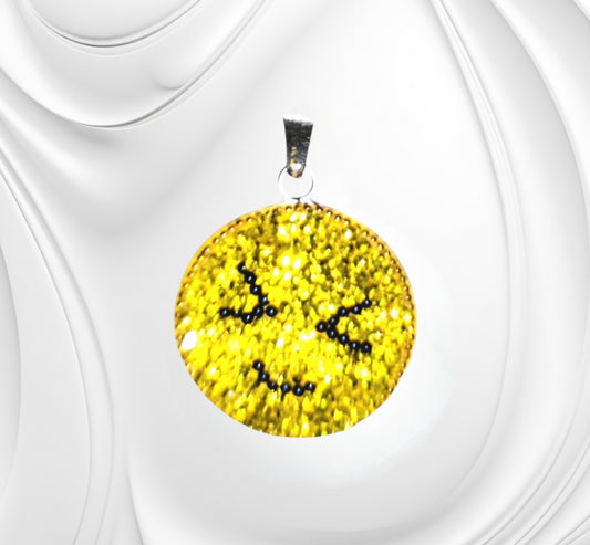 Handmade Silver Emoji Grinning Squinting Face Pendant