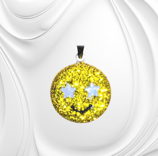 Handmade Silver Emoji Star-Struck Face Pendant