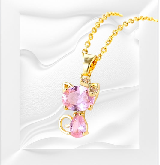 Gold Pink Kitty Necklace