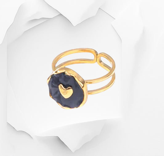 Anillo mini corazón negro y dorado