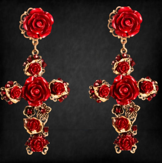 Rose Cross Earrings