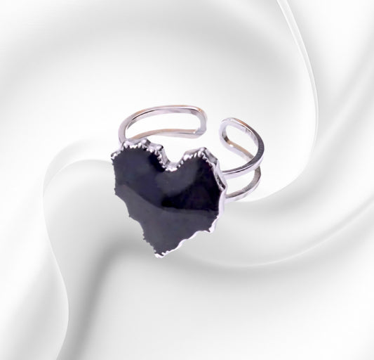 Jagged Black Heart Silver Ring