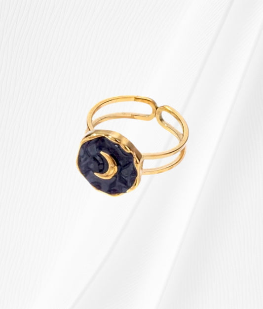 Anillo Mini Luna Negro y Dorado