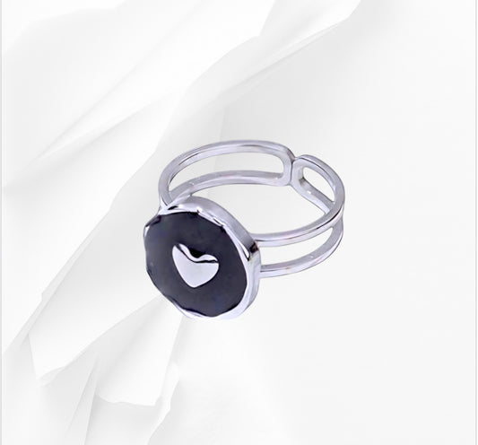 Black & Silver Mini Heart Ring