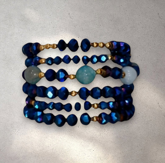 Handmade Royal Blue Agate Bracelet Set